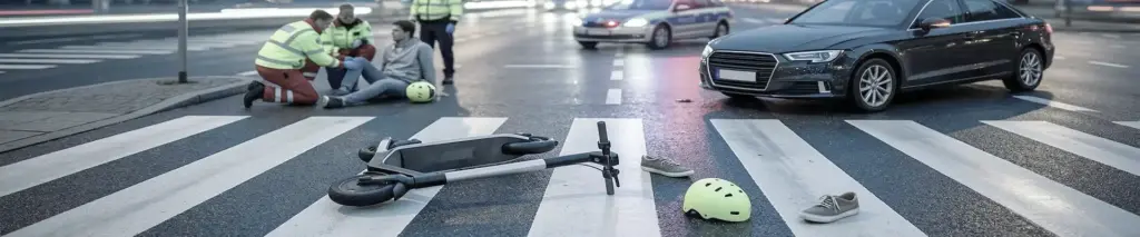 Incidente stradale con investimento di conducente di monopattino elettrico sulle strisce pedonali: differenze tra attraversamento a bordo e a piedi